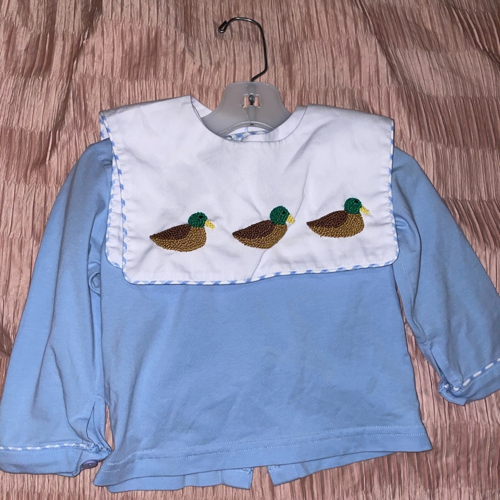 Smock!! Blue Kids Shirt with Duck Embroidery